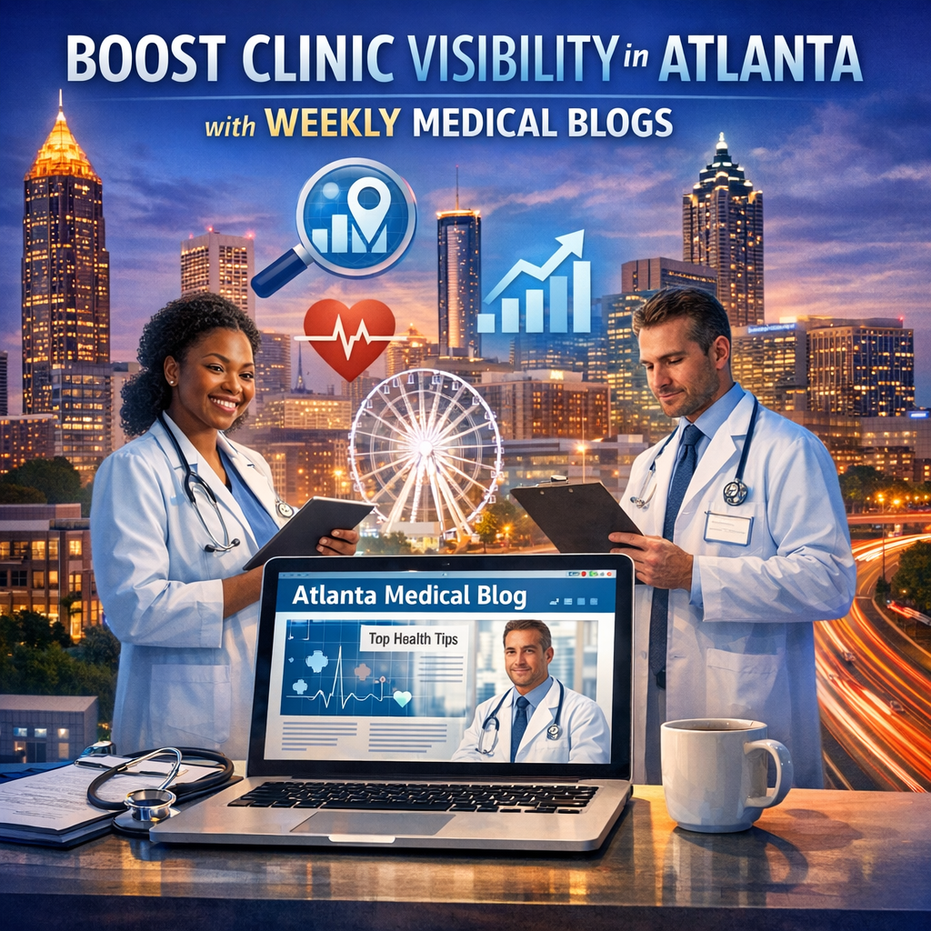 Medical professionals blogging at a clinic in Atlanta to increase visibility.