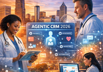 Healthcare professionals using Agentic CRM software in a modern Atlanta clinic setting.