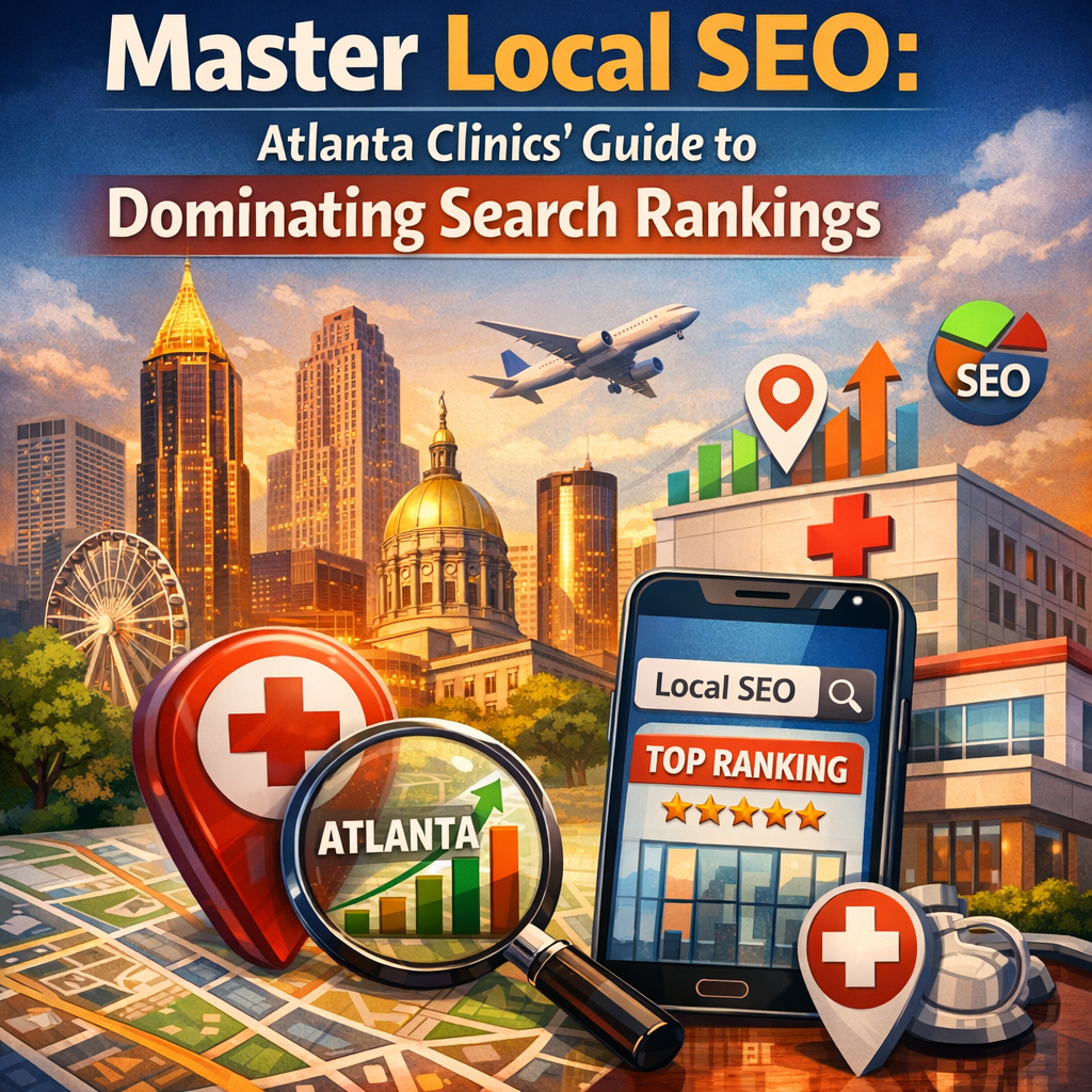Graphical illustration of local SEO strategies for Atlanta clinics to boost search rankings.